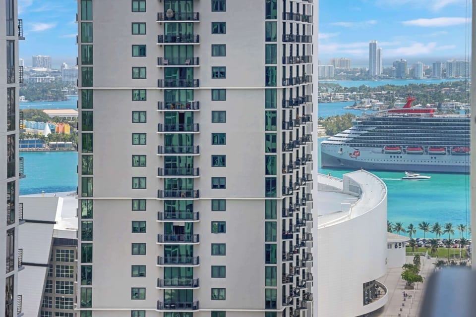 Private balcony with city skyline views