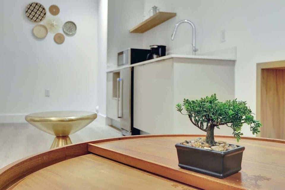 Stocked kitchenette.