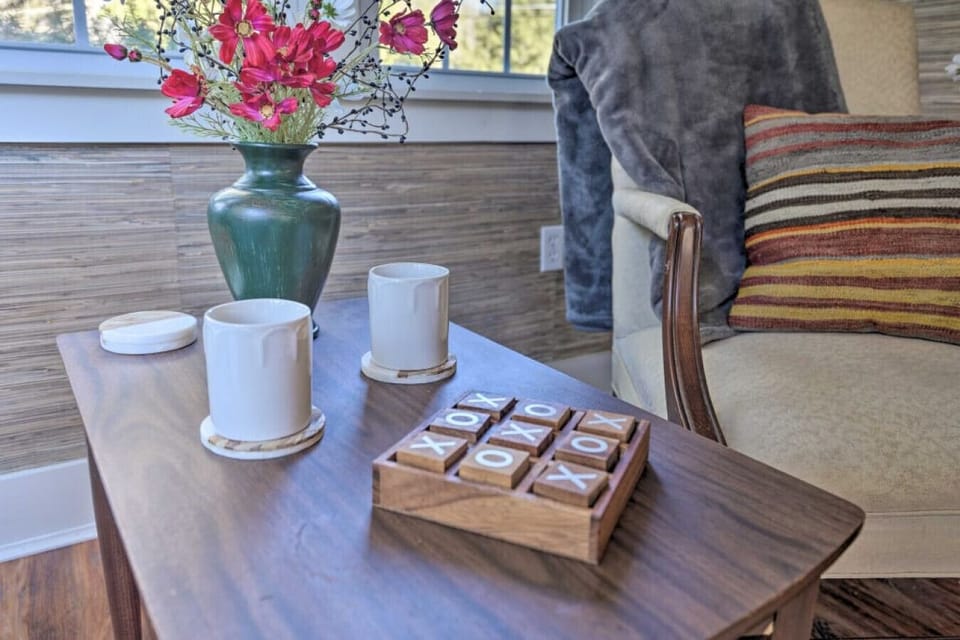 Sunlit Sitting Room | Wooden Tic Tac Toe Game | Cozy Seating