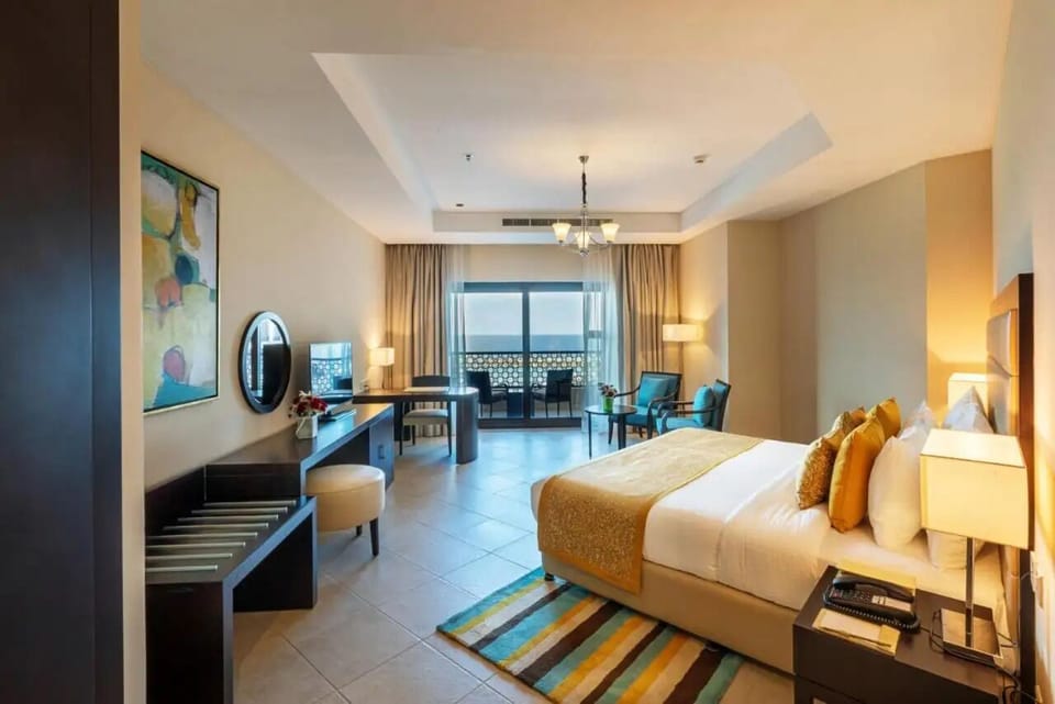 Settle in with a roomy layout, desk, and balcony views.