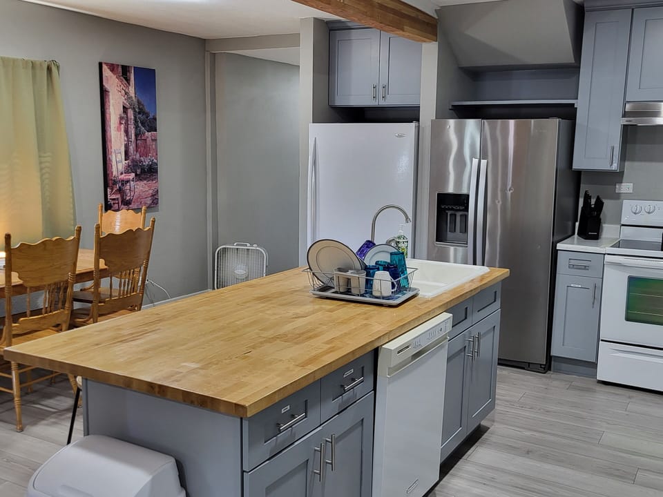 Island with dishwasher and deep double sink
