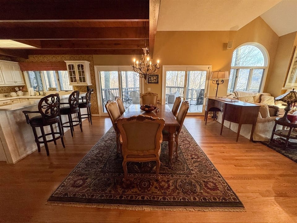 Stunning floor to ceiling stone fireplace - centerpiece for cool evenings