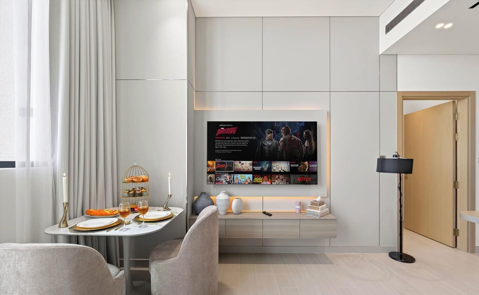 Luxury Apartment, City View | Living area | 55-inch Smart TV with digital channels, Netflix, streaming services