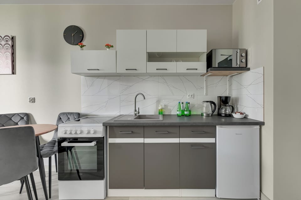 Comfort Apartment | Private kitchenette | Oven, cleaning supplies, paper towels