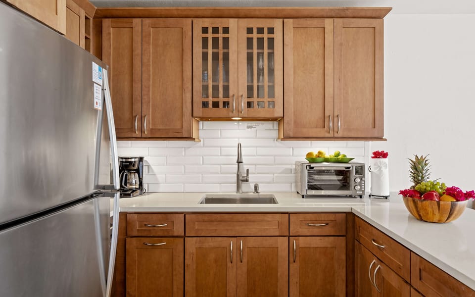 Modern kitchen featuring updated finishes and thoughtful amenities for a comfortable stay.