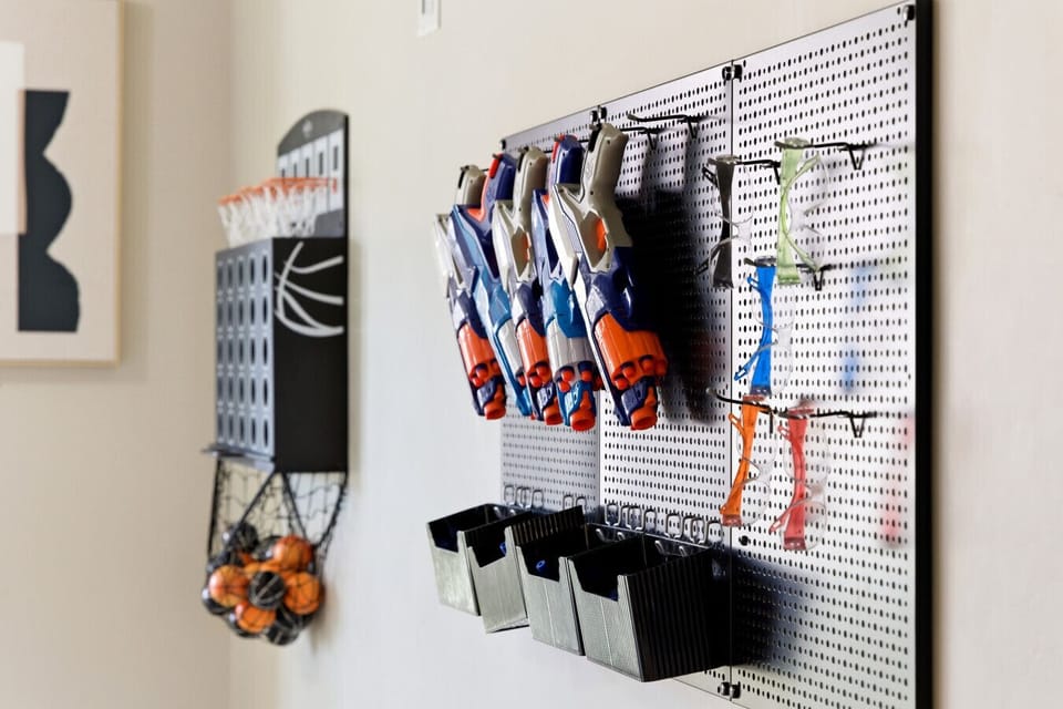 Game Room: Unleash fun with nerf blasters and basketball for epic playtime adventures!
