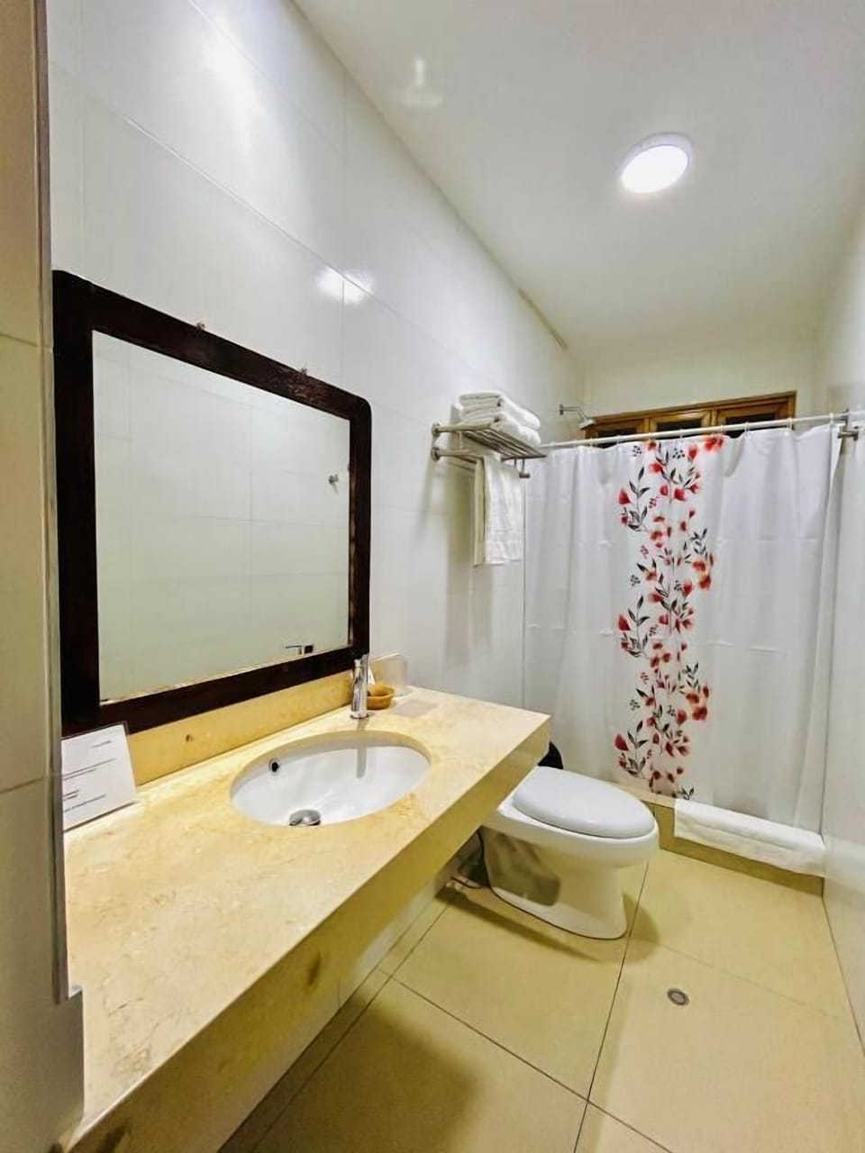 Shower, free toiletries, towels, soap