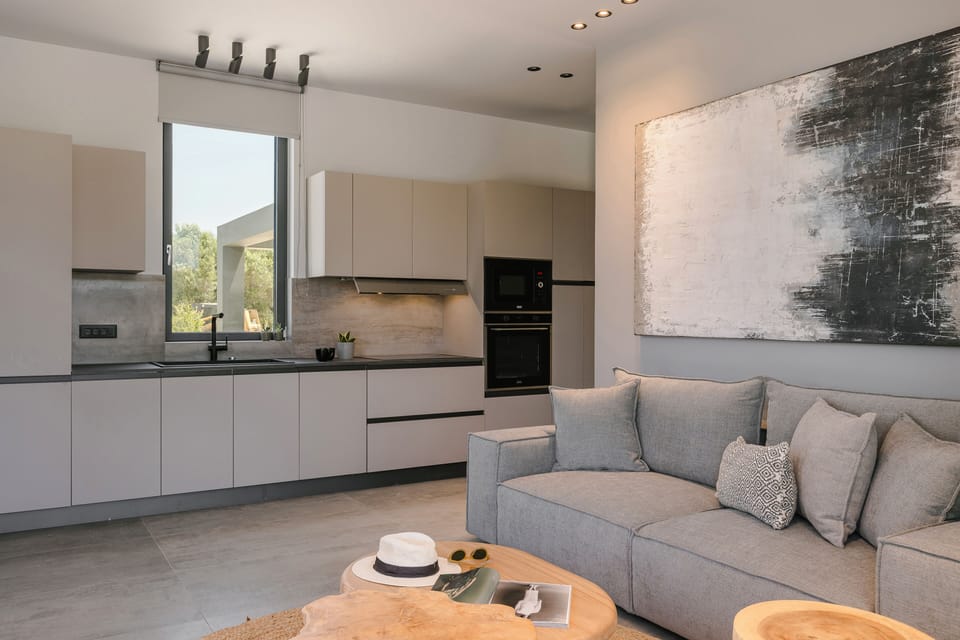 Aegiali Luxury Villa | Private kitchen | Fridge, microwave, oven, stovetop