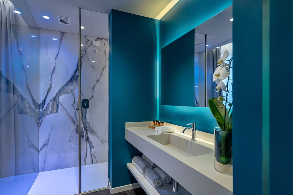 Shower, free toiletries, hair dryer, bidet
