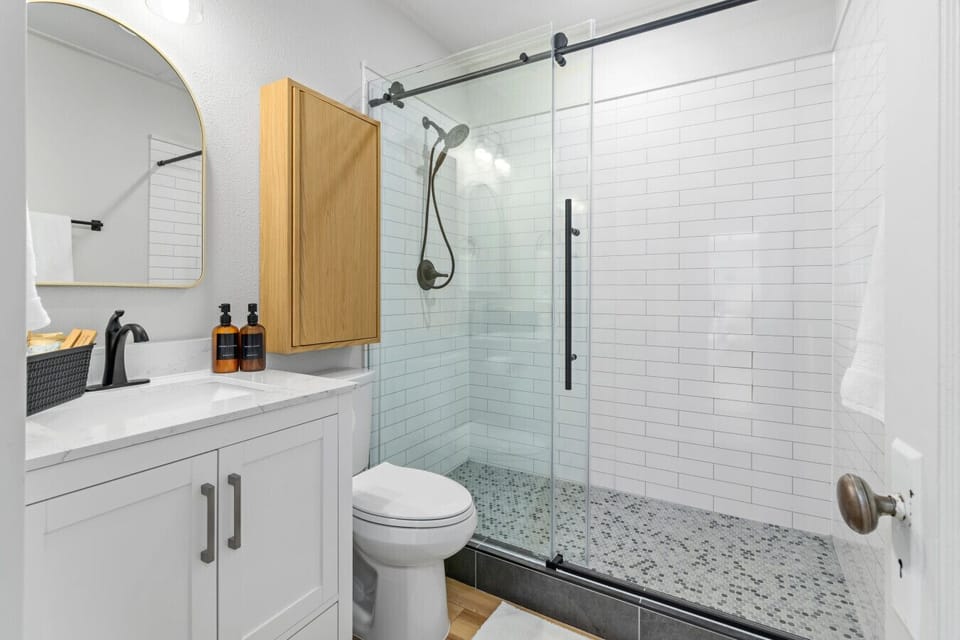 Fully remodeled bathroom with a shower