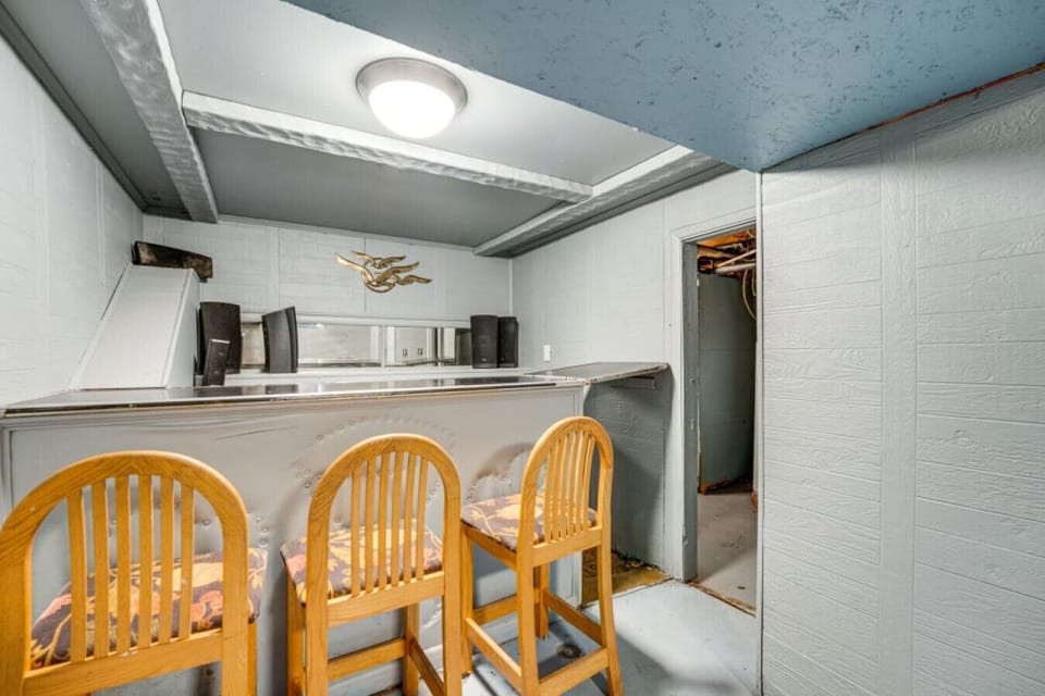 Basement | Bar Counter | Seating Stools Storage Shelving