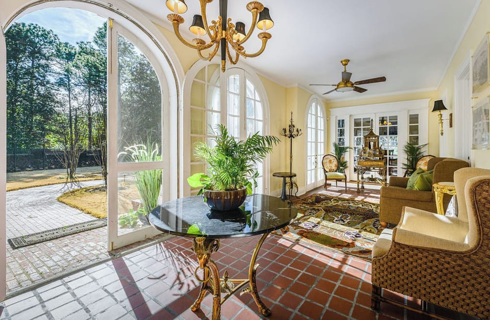 Bright sunroom with garden views