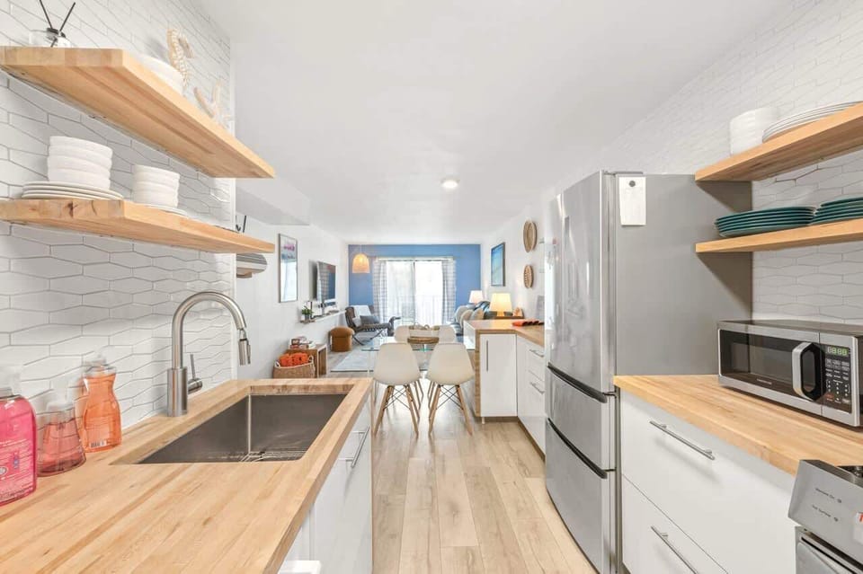 Kitchen set up for simple vacation meals.