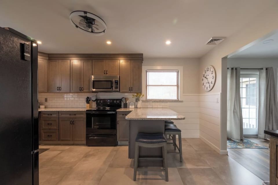 Kitchen with slider out to the  patio