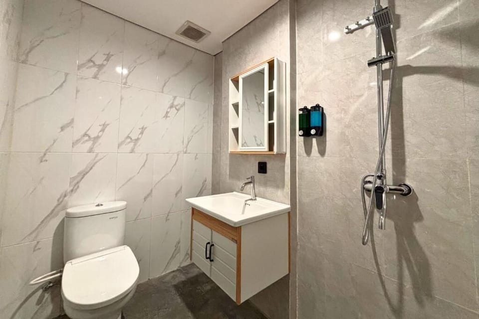 Bathroom | Shower, hair dryer, towels, soap