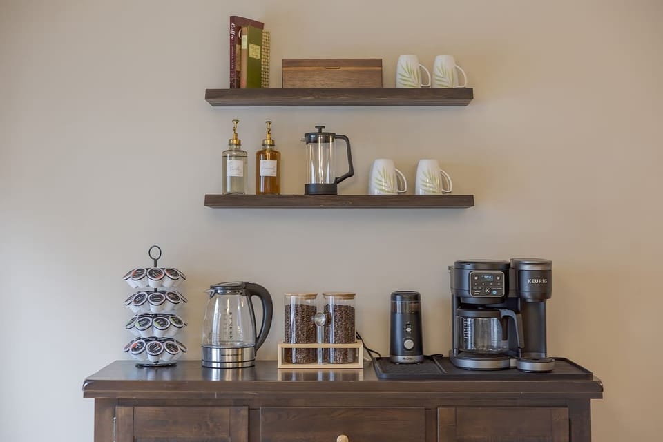 Fuel up for the day with coffee (drip, French press or k-cup) or one of the many varieties of tea we provide.