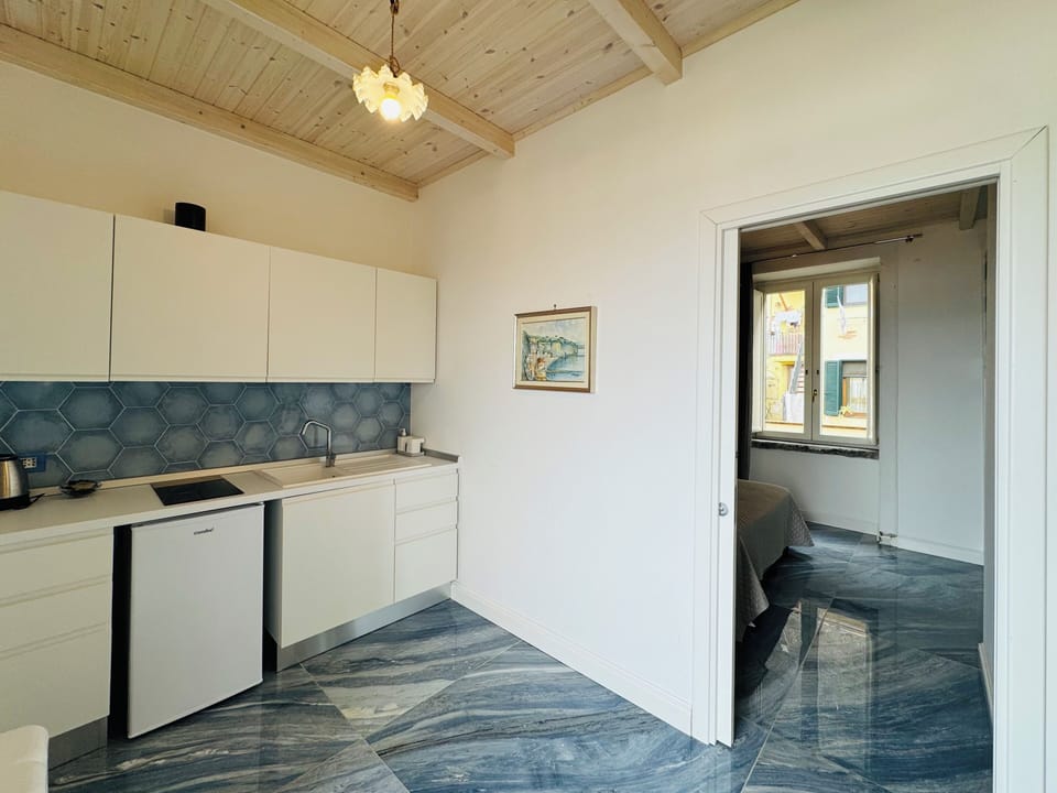 Apartment, Balcony, Sea View | Private kitchen | Fridge, electric kettle, cookware/dishes/utensils