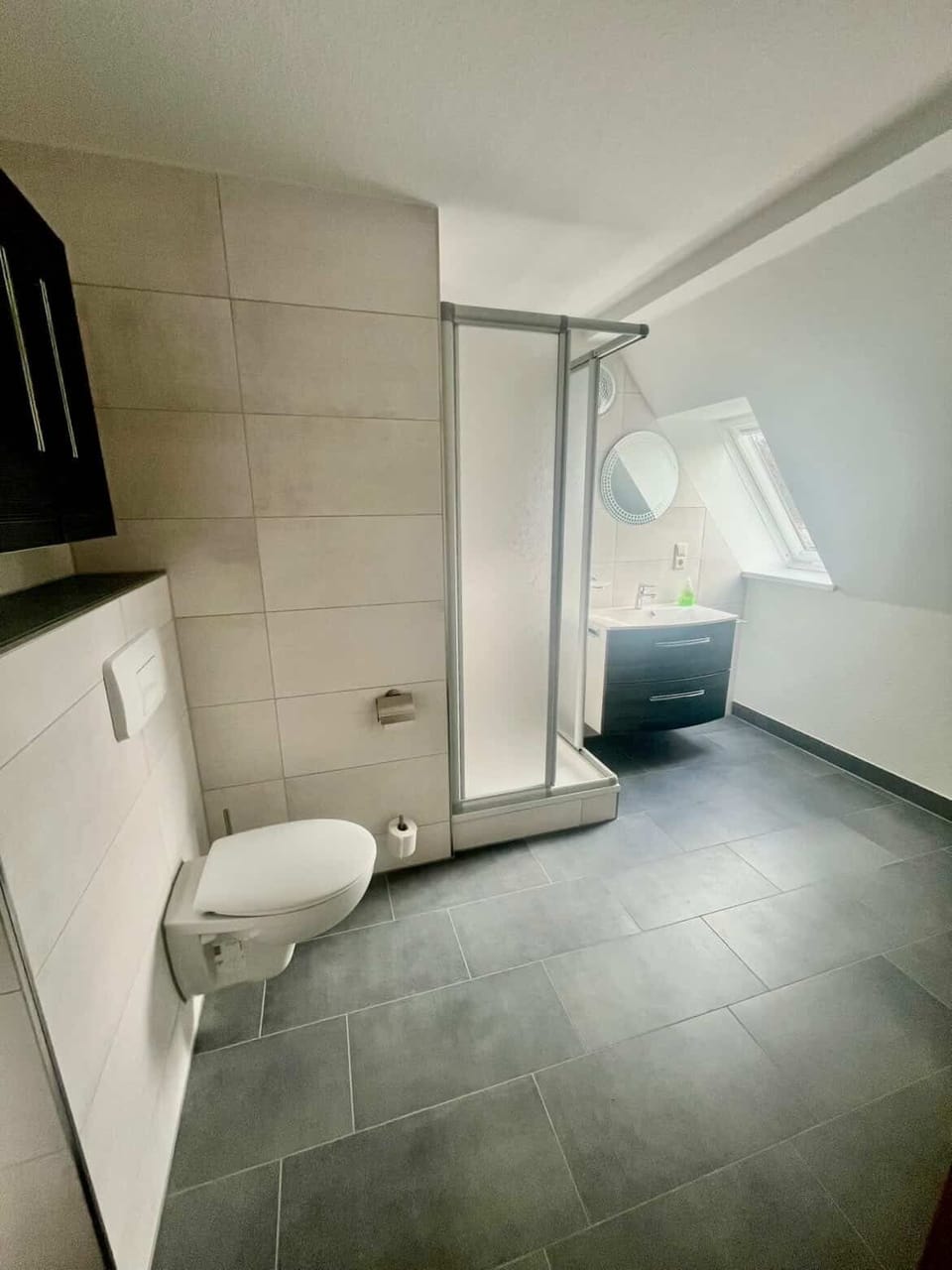 Hair dryer, slippers, towels, soap