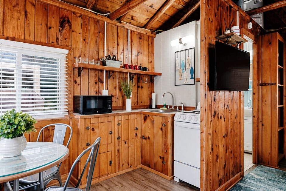 Rustic Kitchenette | Wood Cabinetry & Open Shelving | Cozy Cabin Setup
