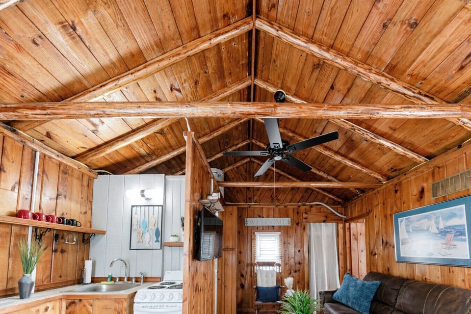 Open Cabin Interior | Vaulted Wood Ceilings | Warm Natural Finishes