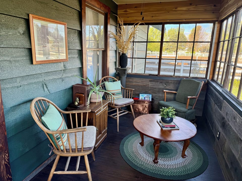 Sun porch with games and books.