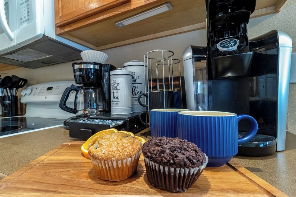 Coffee station stocked for easy mornings before heading out.