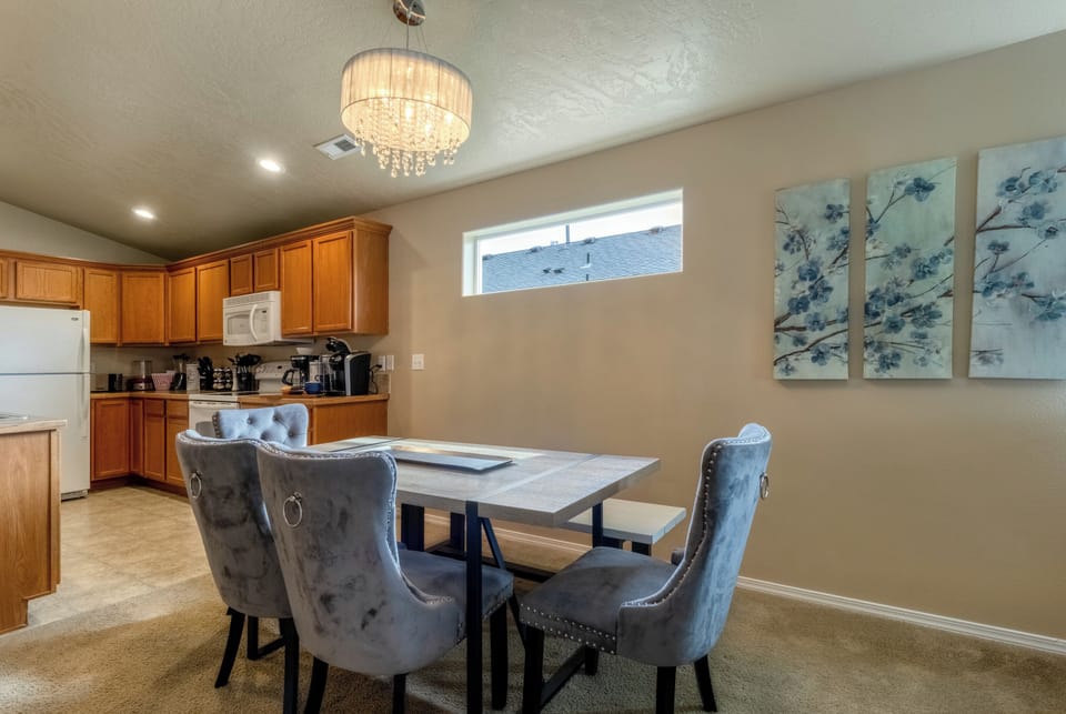 Dining table for six, perfect for shared meals and game nights.
