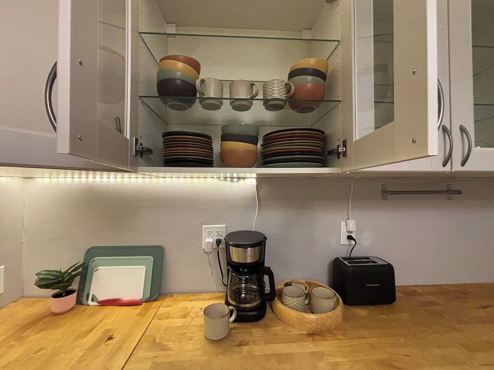 Coffee station and stocked essentials for your stay