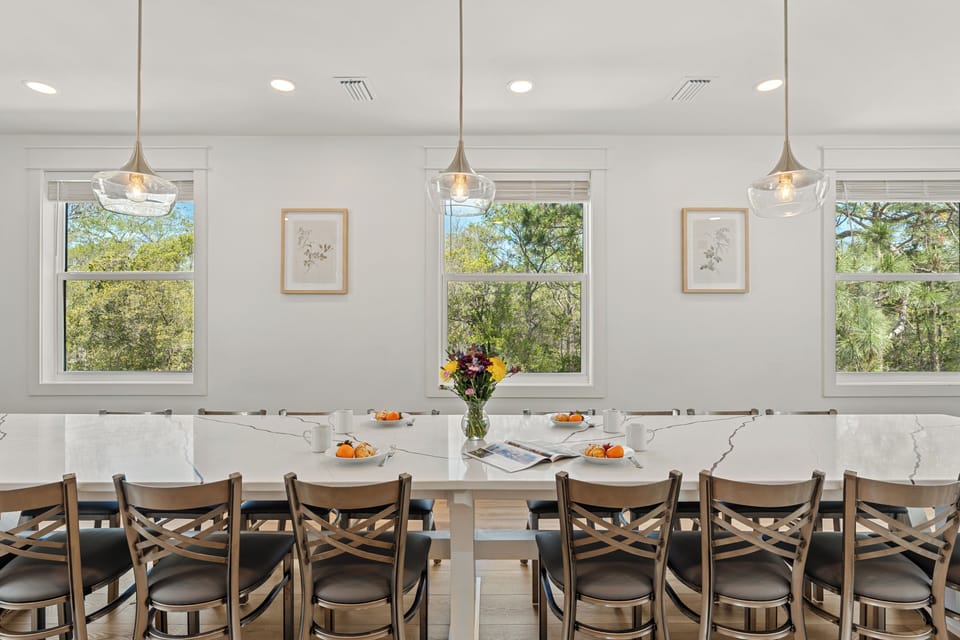 Dining table with seating for large groups.
