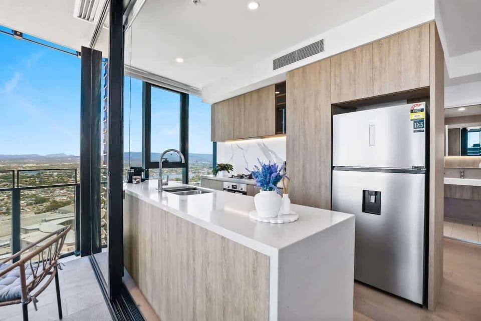 Bright, open kitchen with views all round!