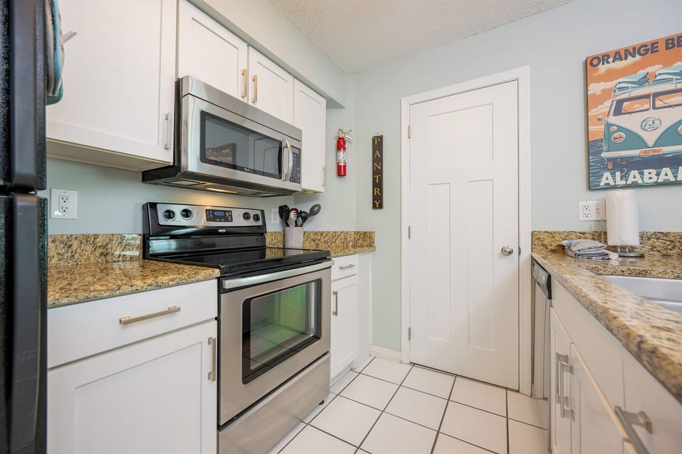 Stainless steel appliances brighten your kitchen as you prepare meals and snacks for the whole family