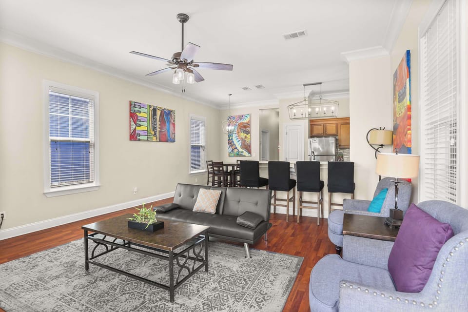 Open living space with comfortable seating and plenty of room for your group to relax and gather.
