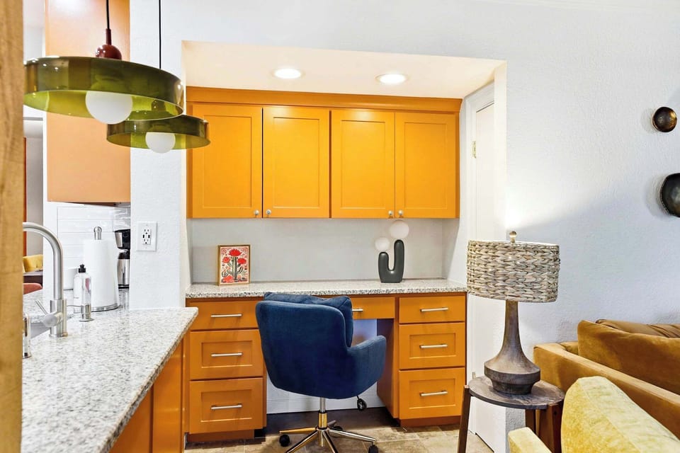 Whether you’re catching up on emails or attending a virtual meeting, our built-in desk offers the perfect professional setup.