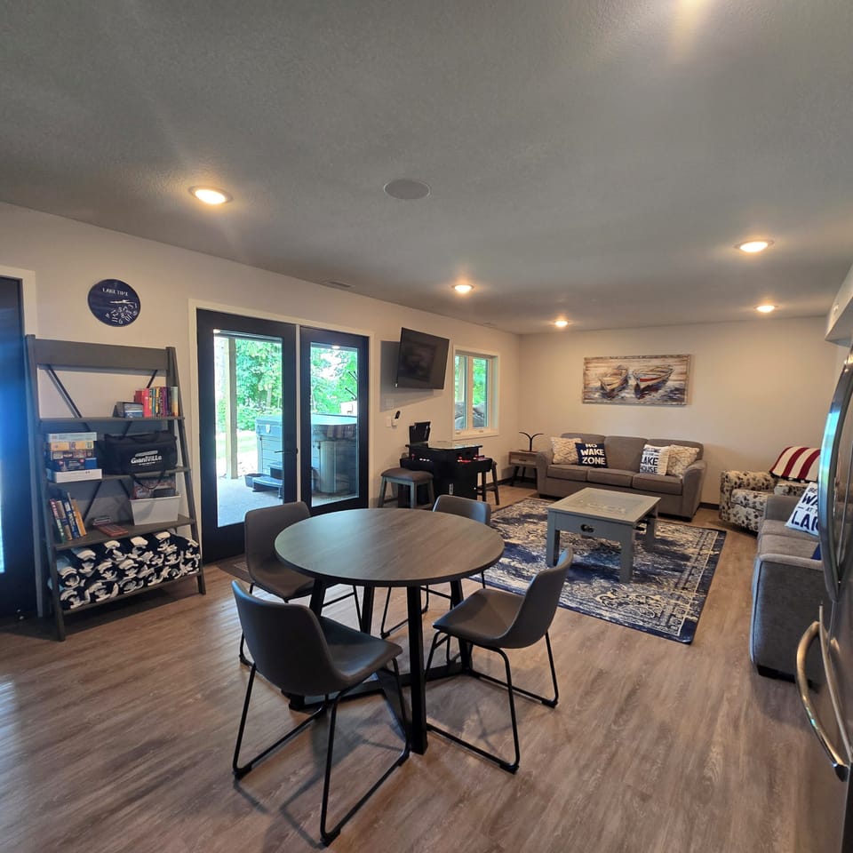 Lower level living room with 2 pull out couches.