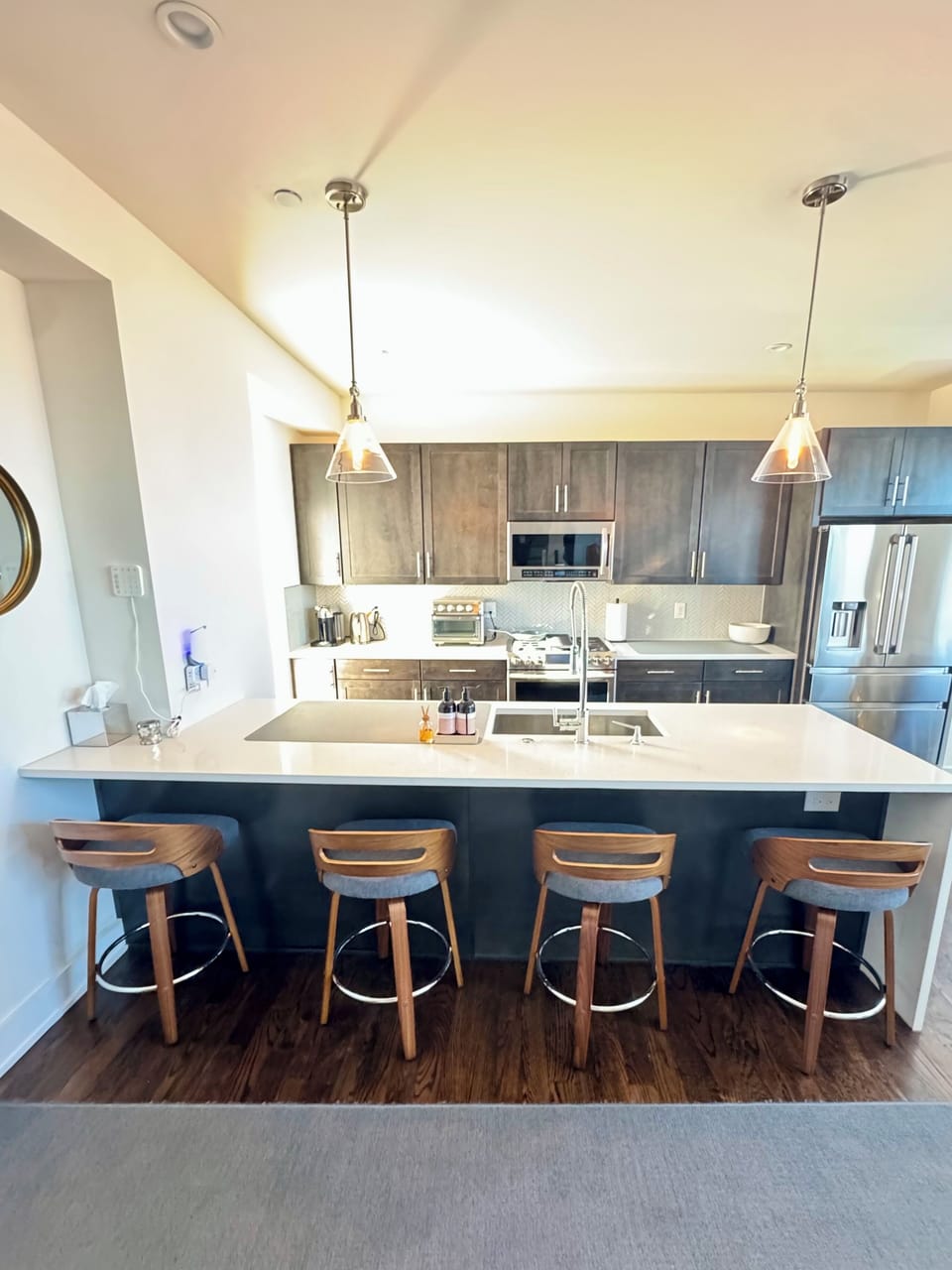 Kitchen and island