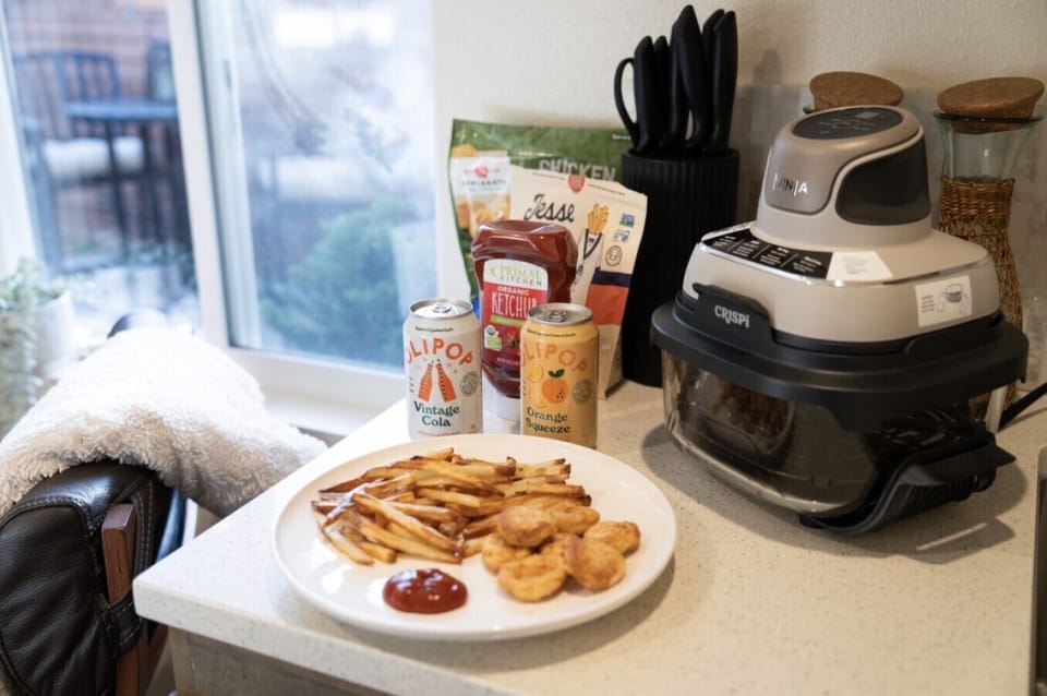 Small kitchen, big possibilities. Our Ninja Air Fryer does it all—from air-frying crispy favorites to perfectly toasting your morning bagels. It’s the ultimate multi-tool for a quick, delicious breakfast or a healthy dinner after a day of exploring Eugene