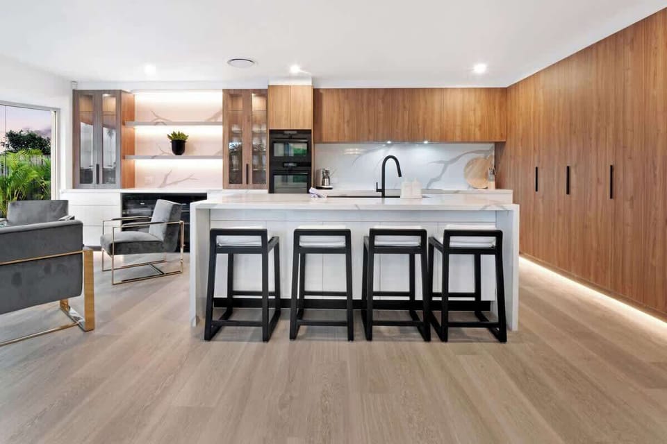 Fully equipped kitchen - including Vintec wine fridges, coffee machine, dual oven.