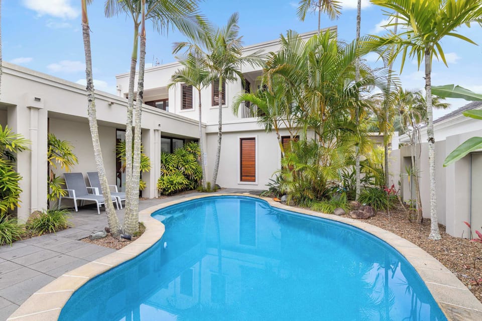 Heated swimming pool positioned at the heart of the home