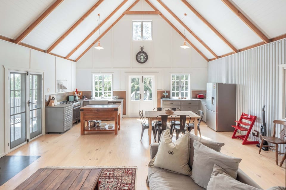 Quirky open plan dining and kitchen.