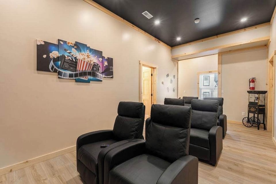 Theater Room style seating on mid level. 