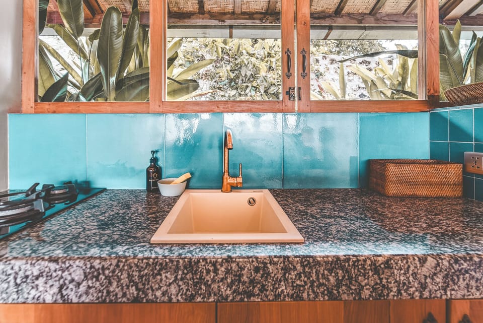 Double Room, Patio, Pool View | Private kitchen | Fridge, electric kettle, toaster, cookware/dishes/utensils