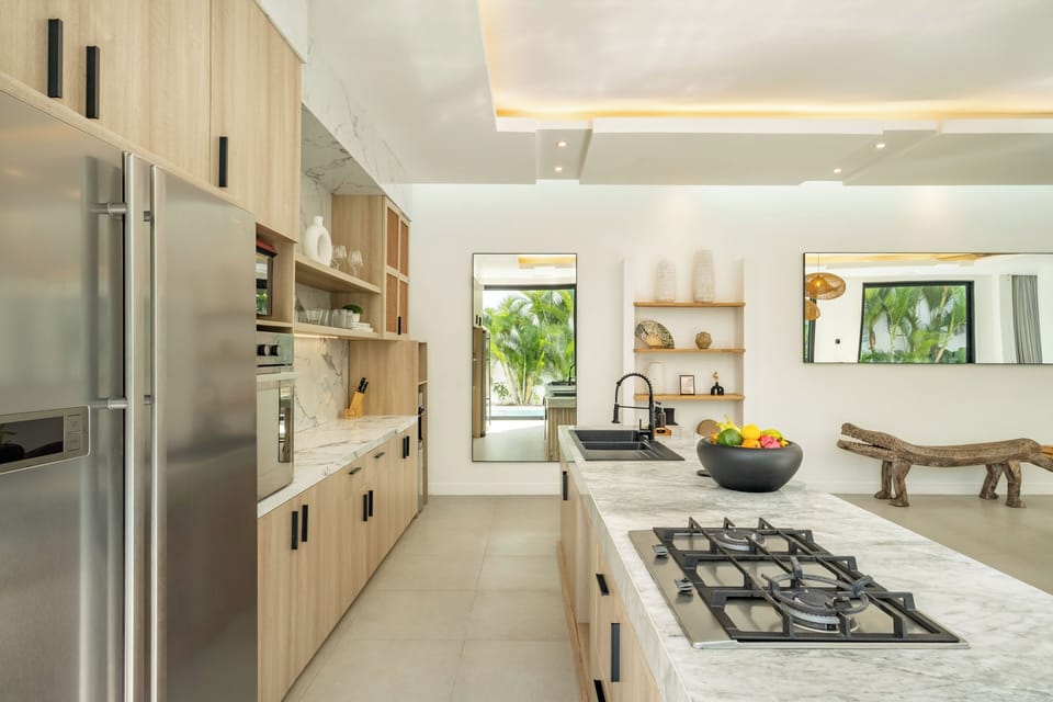 Luxury Villa, Patio, Pool View | Private kitchen | Fridge, microwave, oven, stovetop