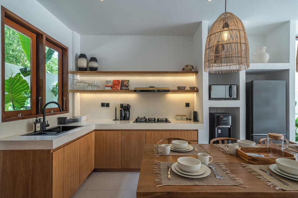Luxury Villa, Pool View | Private kitchen | Fridge, microwave, oven, stovetop
