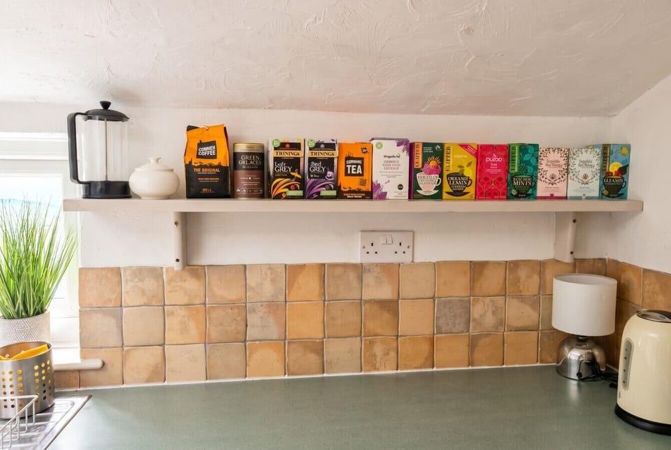 Cornish Coffee and a whole wall of teas greet you each morning.