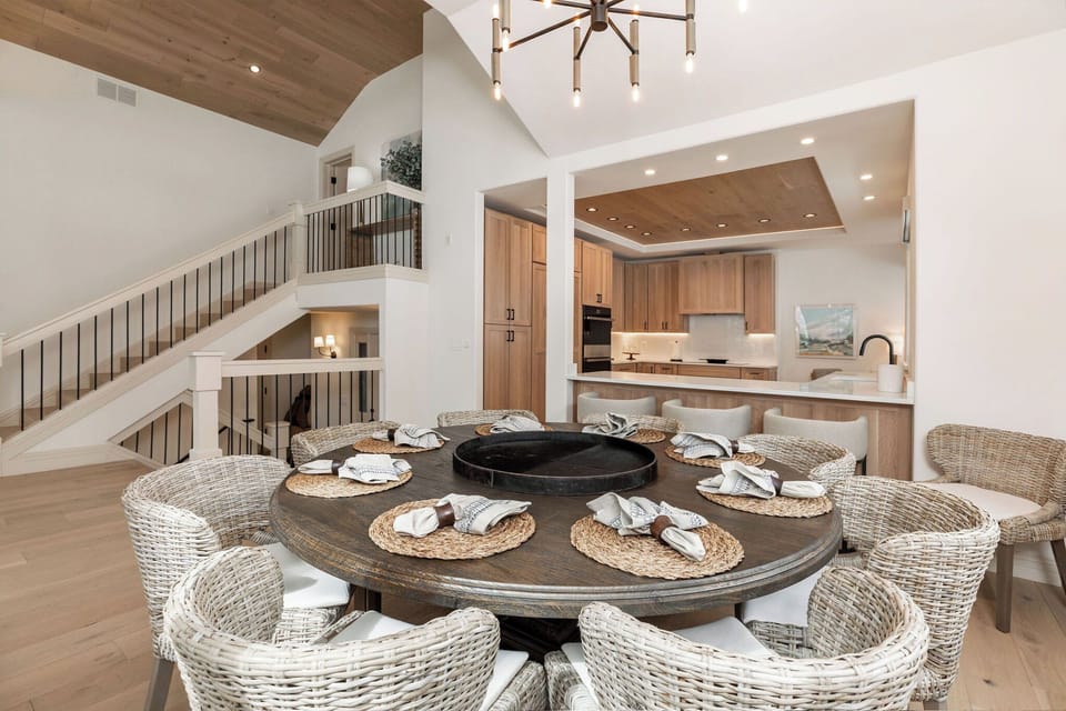 Enjoy meals together around a table that comfortably seats 8.