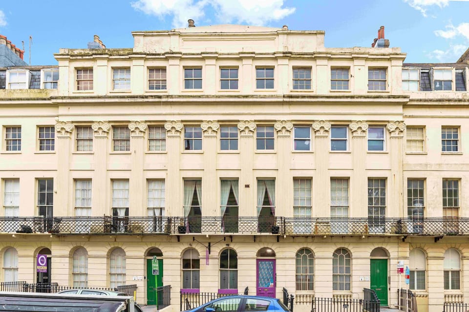 Brighton city holiday house front with welcoming entrance and urban charm