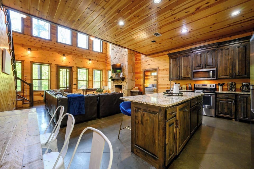 The open kitchen offers ample space & all the comforts of home​