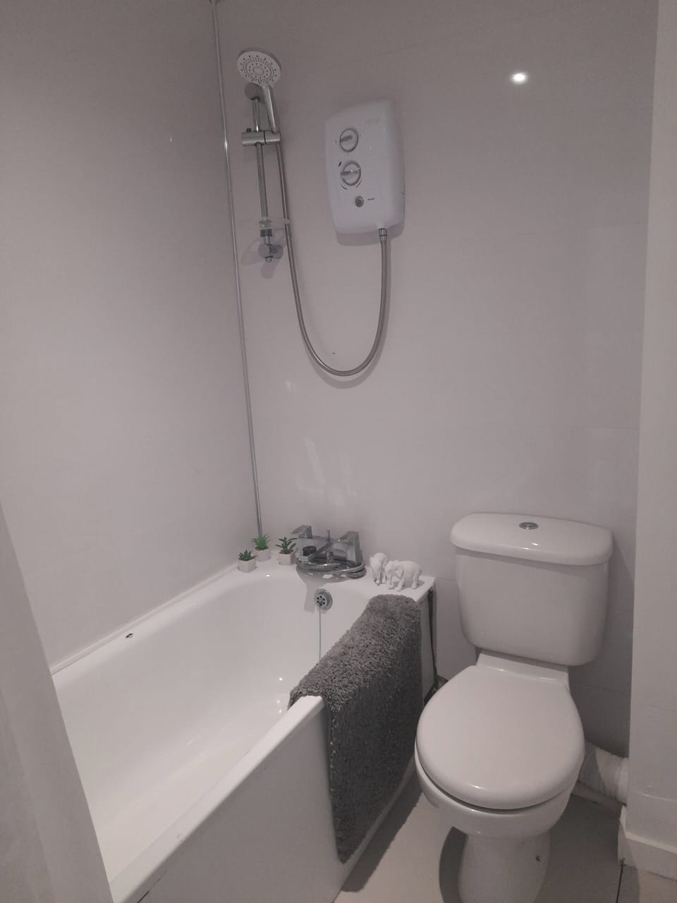 Combined shower/tub, deep soaking tub, hair dryer, towels