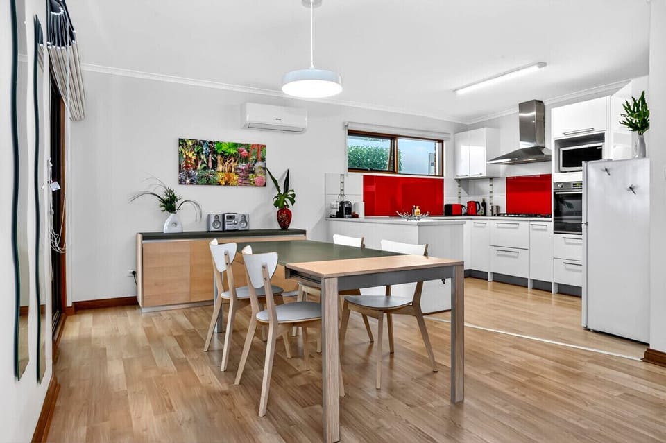 Modern kitchen with bold accents.