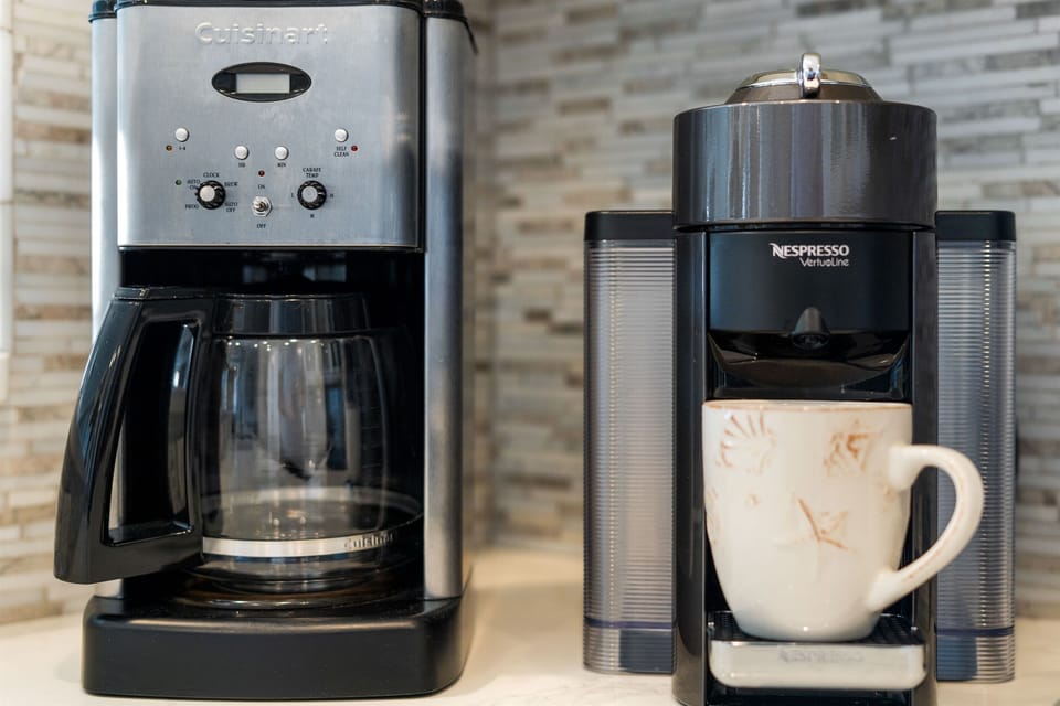 You can either brew a pot of coffee or make a single cup Nespresso